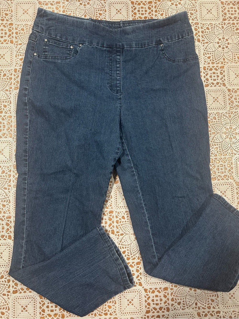 Ruby Rd Favorites Womens 12 Pull On Stretch Denim Jeans Blue Straight Leg